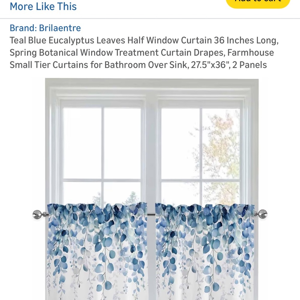 Teal Blue Eucalyptus Window Curtains